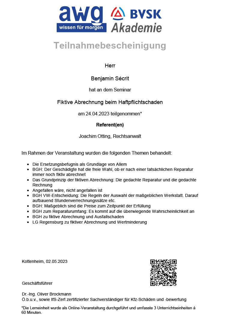 AWG Sachverständigenverfahren - Dipl.-Ing. Benjamin Sécrit