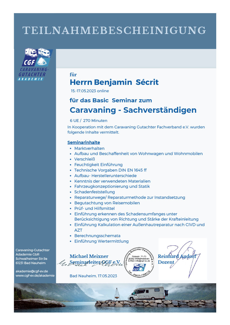 CGF Teilnahmebestätigung - Dipl.-Ing. Benjamin Sécrit