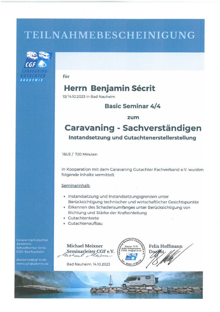 CGF Teilnahmebestätigung - Dipl.-Ing. Benjamin Sécrit