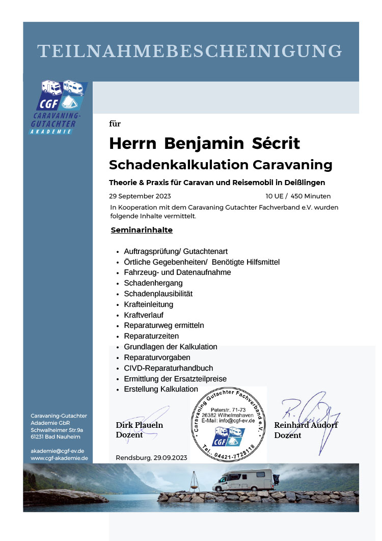 CGF Teilnahmebestätigung - Dipl.-Ing. Benjamin Sécrit