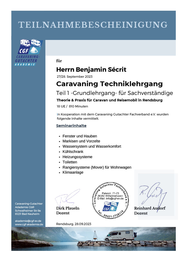 CGF Teilnahmebestätigung - Dipl.-Ing. Benjamin Sécrit