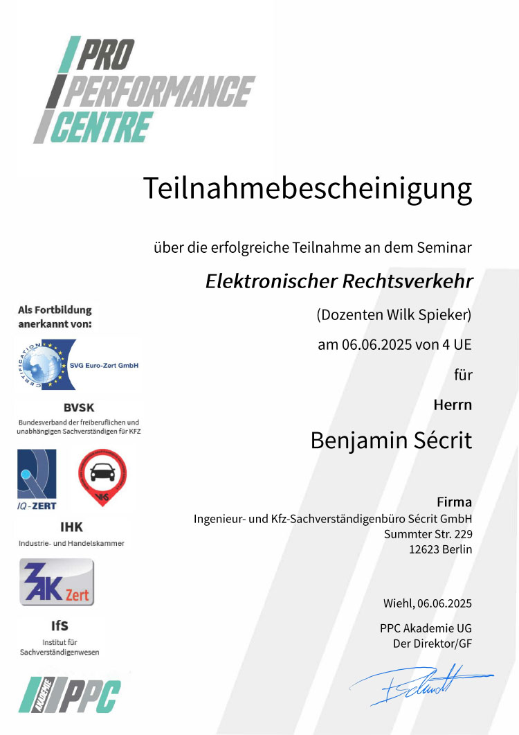 PPC Teilnahmebestätigung - Dipl.-Ing. Benjamin Sécrit
