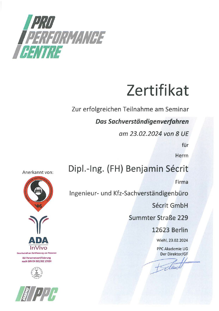PPC Sachverständigenverfahren - Dipl.-Ing. Benjamin Sécrit