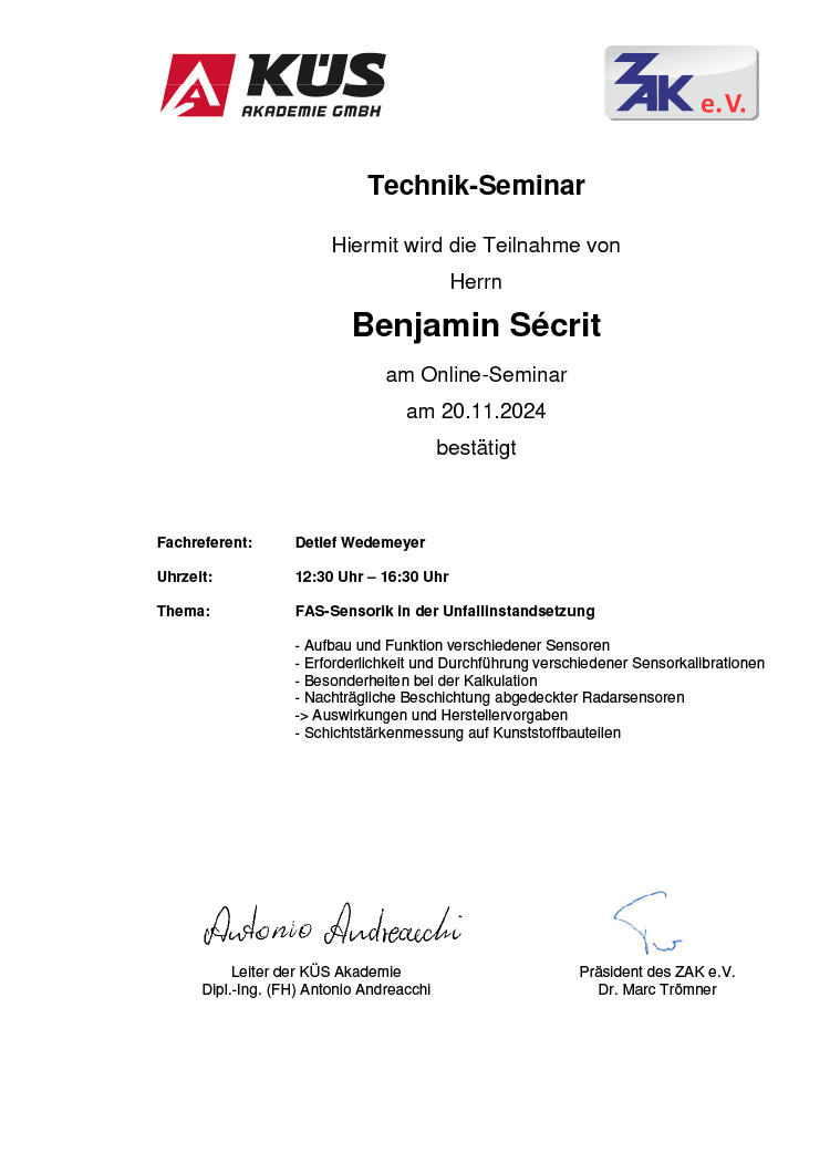 Technik Seminar - Dipl.-Ing. Benjamin Sécrit