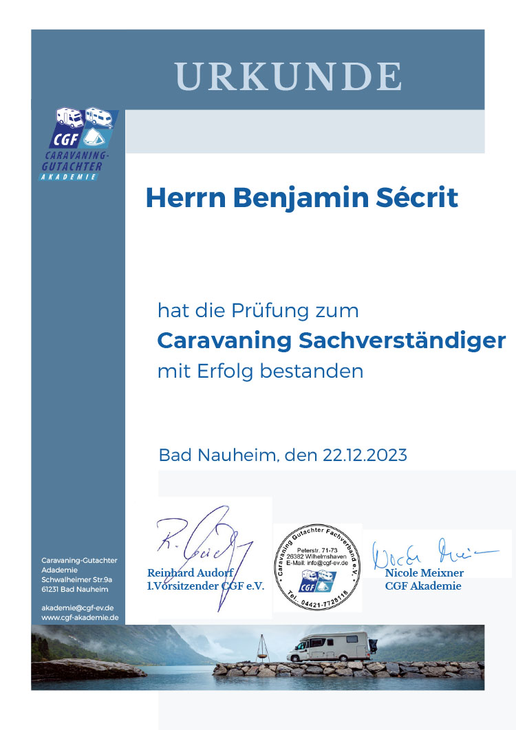 Urkunde CGF - Dipl.-Ing. Benjamin Sécrit