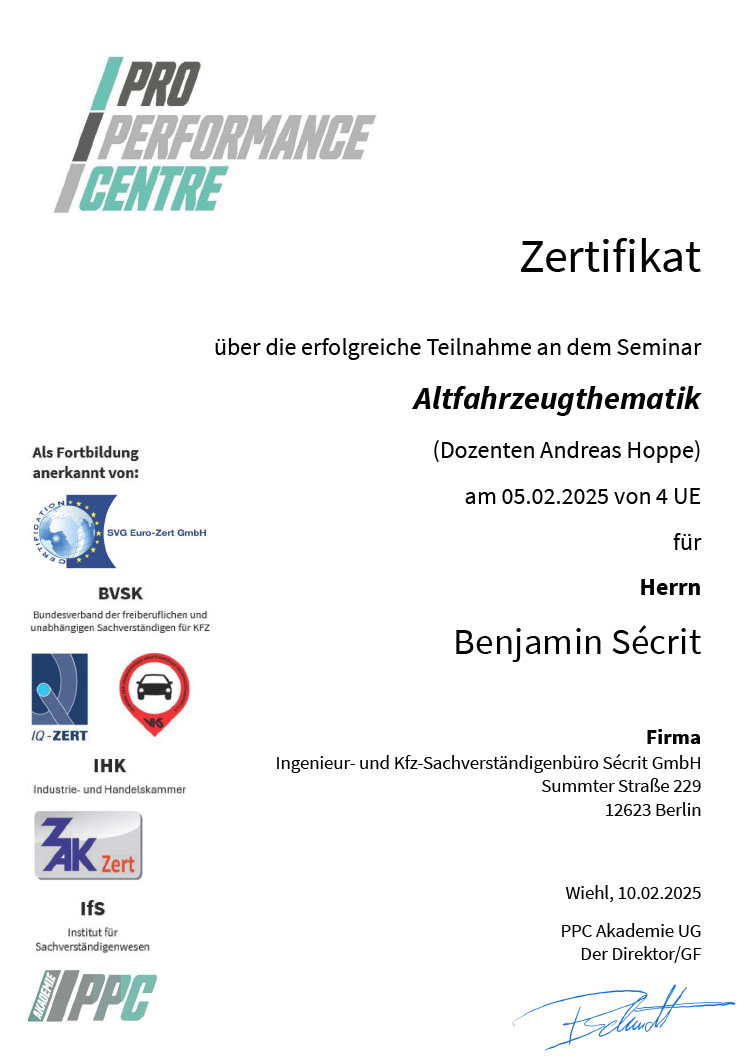 Altfahrzeugthematik - Dipl.-Ing. Benjamin Sécrit