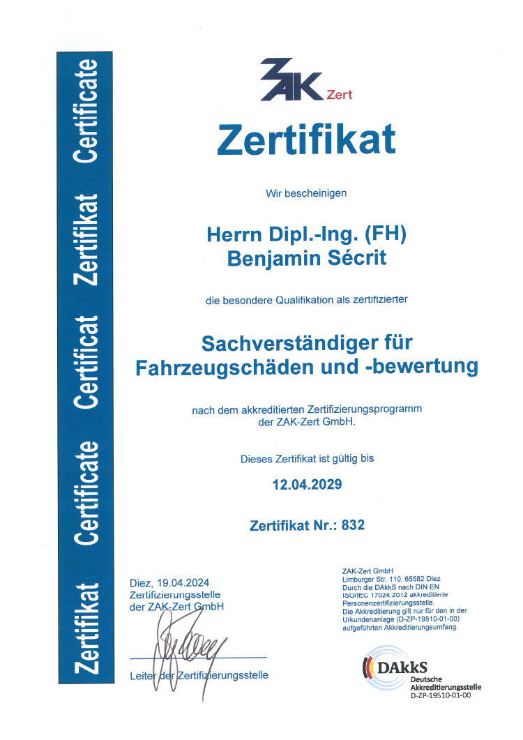 ZAK Zertifikat - Dipl.-Ing. Benjamin Sécrit